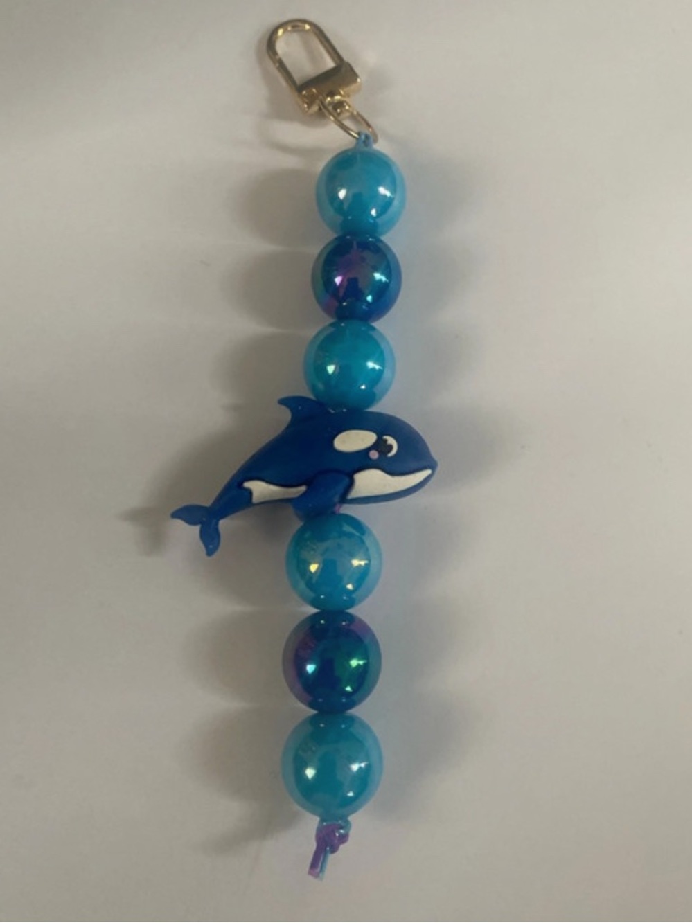 Blue Orca Bead Bag Charm Keychain - Playful Kids Accessory